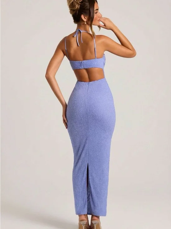 Oh Polly Embellished Cowl Neck Maxi Dress in Powder Blue - Picture 2 of 9